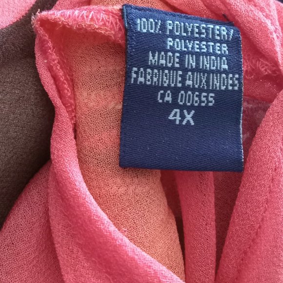 Penningtons deep v asymmetrical long sleeve multicolour sheer boho top blouse 4X - Picture 3 of 3